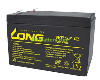 Batera para alarma 12V 7Ah Long WPS7-12