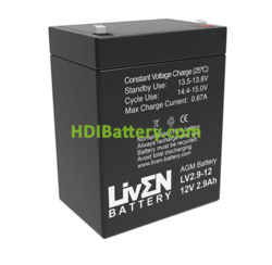 Batera de plomo AGM LIven battery LV 2.9-12 12V 2.9Ah