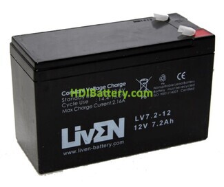 Batera para Alarma 12v 7,2Ah Plomo Agm Liven Battery LV7.2-12