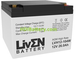 Batería de plomo AGM Liven Battery LVH12-104W 12V 26Ah