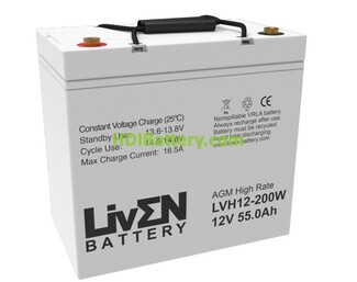 Batera de plomo AGM LVH12-200W FR Liven Battery 12V 55Ah