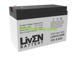 Batería de plomo AGM LVH12-32W Liven Battery 12V 8Ah
