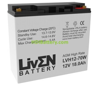 Batera de plomo AGM LVH12-70W Liven Battery 12V 18Ah