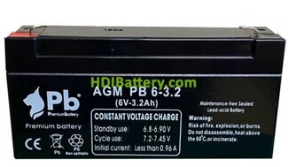 Batera de plomo AGM Premium Battery PB6-3.2 6V 3.2Ah 