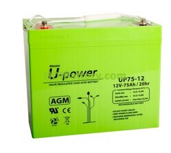 Batera solar plomo AGM 12v 75ah UPOWER UP75-12