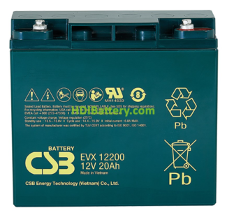 Batería de plomo ciclo profundo CSB EVX12200 12V 20Ah C20 