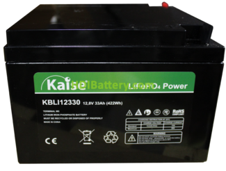 Batera para SAI-UPS LiFePO4 12.8 Voltios 33 Amperios Kaise KBLI12330 166x175x125 mm 