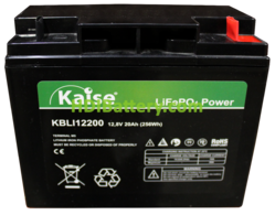 Batería para bicicleta eléctrica LiFePO4 12.8 Voltios 20 Amperios Kaise KBLI12200 181.5x77x167.5 mm 