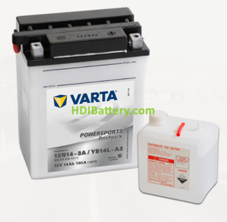 Bateria para moto Varta 12v 14ah 190A PowerSports Freshpack 12N14-3A-YB14L-A2 136 x 91 x 166 mm