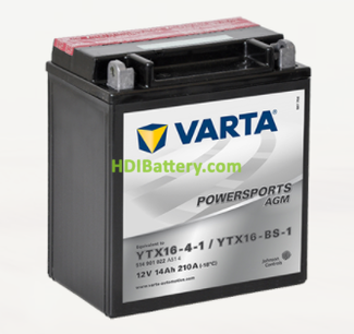 Bateria para moto Varta 12v 14ah 210A PowerSports AGM YTX16-4-1-YTX16-BS-1 150 x 87 x 161 mm