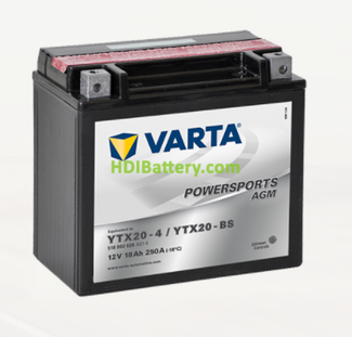 Bateria para moto Varta 12v 18ah 250A PowerSports AGM YTX20-4-YTX20-BS 177 x 88 x 156 mm