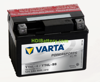 Bateria para moto Varta 12v 3ah 40A PowerSports AGM YT4L-4-YT4L-BS 114 x 71 x 86 mm