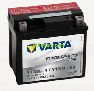 Bateria para moto Varta 12v 4ah 80A PowerSports AGM YTX5L-4-YTX5L-BS 114 x 71 x 106 mm