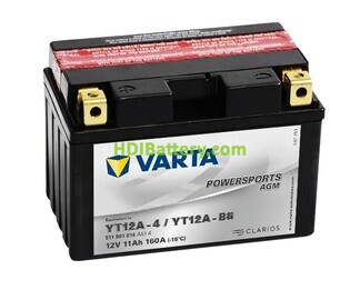 Batera para moto Varta AGM PowerSports YT12A-4 - YT12A-BS 12V 11Ah 160A 