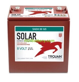 Batera plomo cido Trojan Solar AGM SAGM 08 165 8V 165Ah Ciclo profundo 1700 Ciclos