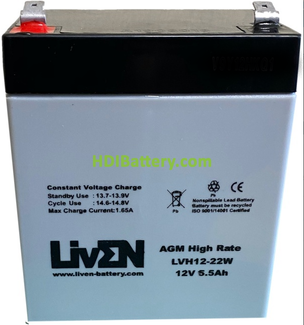 Batera Plomo AGM Liven Battery LVH12-22W 12V 5,5Ah 