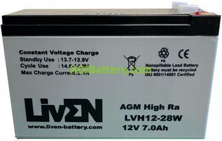 Batera Plomo AGM Liven Battery LVH12-28W 12V 7Ah