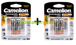Batera recargable cilndrica NI-MH CAMELION AA/R06 2700mAh (4unid)