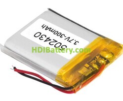 Batería recargable Li-Polímero 502430PL 3,7V 300mAh 24,0x30,0x5,0mm