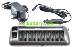 Cargador de 1 a 10 baterías de Nicd o Nimh AAA , AA y 9V