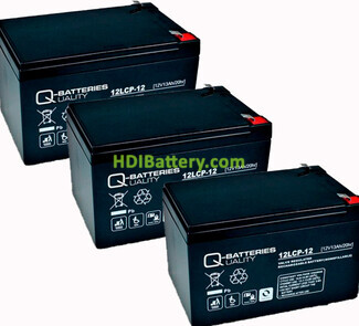 Kit 3 bateras AGM 12V 13Ah 12LCP-12 Q-Batteries 151x98x95 mm