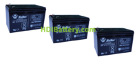 Conjunto 3 baterías AGM 36 Voltios 12 Amperios DiaMec DM12-12 151x99x95 mm