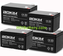Conjunto 4 Baterías AGM 12 Voltios 12 Amperios Aokly Power ( 151x98x94 mm )