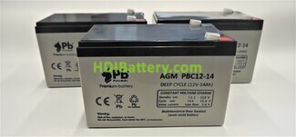 Conjunto de 3 Baterías de AGM Premium Battery PBC12-14 36 Voltios 14Ah