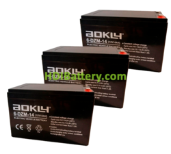 Kit 3 baterías de plomo AGM 6DZM14 Aokly Power 36V 14Ah