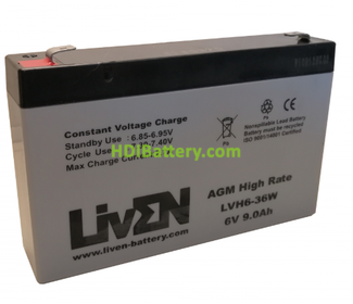 Batera Plomo AGM LVH6-36W Liven Battery 6V 9Ah