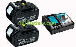 Pack 2 baterías BL1850 18V 5Ah Litio-Ion + Cargador DC18RC