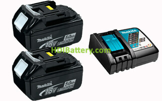 Pack 2 bateras BL1850 18V 5Ah Litio-Ion + Cargador DC18RC