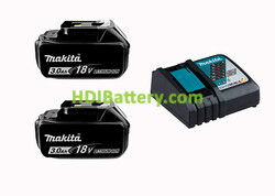 Pack 2 baterías Litio-Ion BL1830 Makita 18V 3Ah + Cargador DC18RC