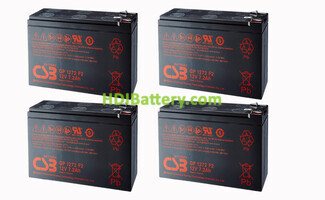 Pack 4 Baterías de Plomo CSB Battery GP1272F2 12V 28,8Ah para SAI APC RBC24